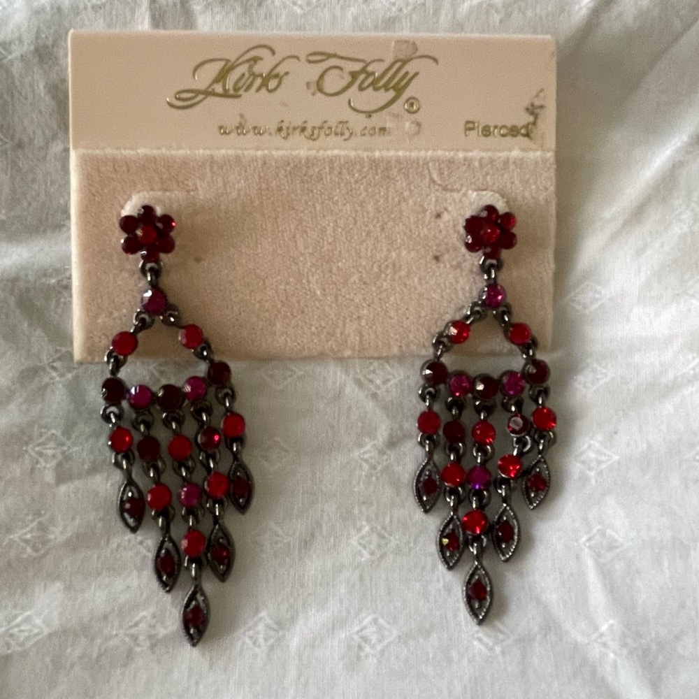 Kirks Folly Ruby Red Chandelier Earrings - Picture 2 of 6